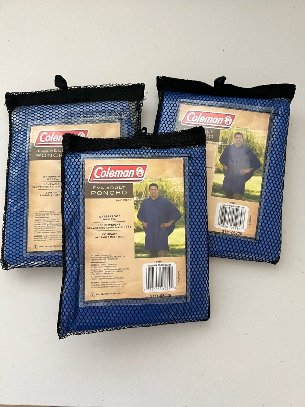 Coleman EVA Adult Rain Poncho 3 Pack NWT Camping Hiking Waterproof